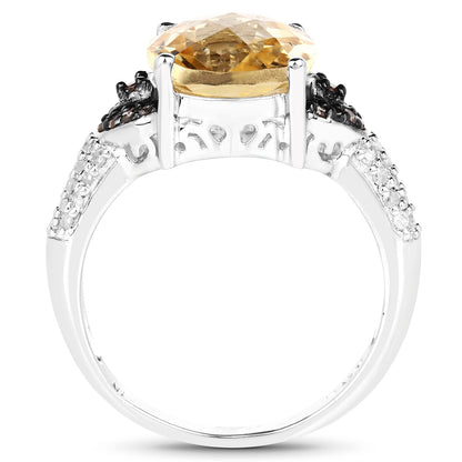 4.65 Carat Genuine Citrine, Champagne Diamond & White Diamond .925 Sterling Silver Ring Bids.com