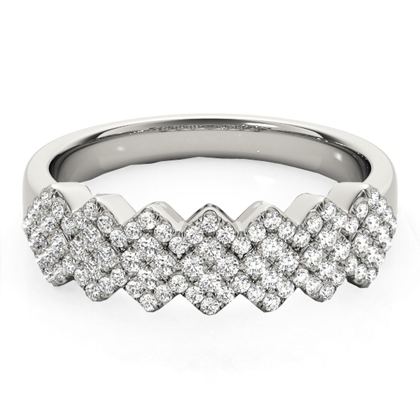 Diamond Studded Wide Multi-Diagonal Pattern Ring in 14k White Gold (5/8 cttw) Bids.com