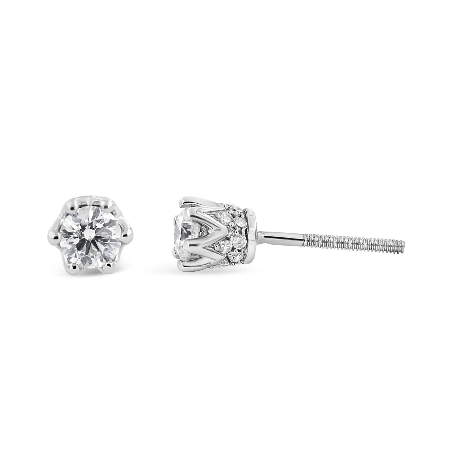 14K White Gold 1/2 Cttw Round Diamond Crown Stud Earring (I-J Color, I1-I2 Clarity) Bids.com