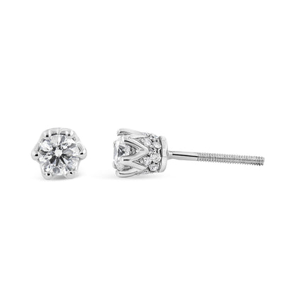 14K White Gold 1/2 Cttw Round Diamond Crown Stud Earring (I-J Color, I1-I2 Clarity) Bids.com