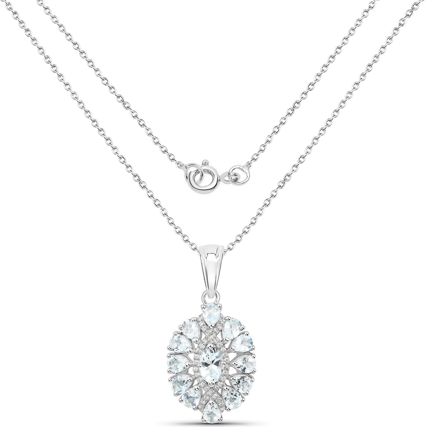 1.89 Carat Genuine Aquamarine and White Topaz .925 Sterling Silver Pendant Bids.com