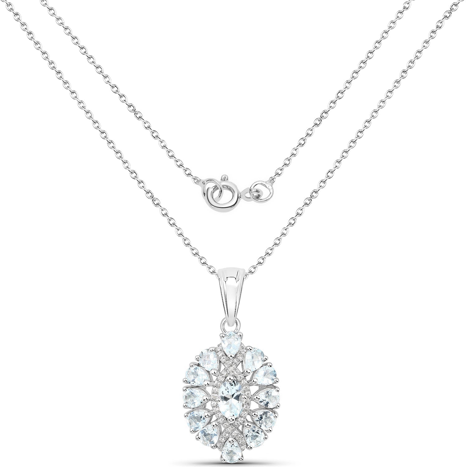 1.89 Carat Genuine Aquamarine and White Topaz .925 Sterling Silver Pendant Bids.com