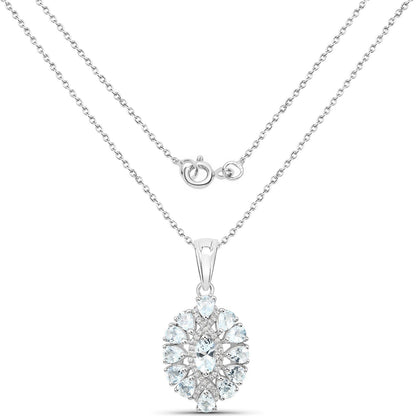 1.89 Carat Genuine Aquamarine and White Topaz .925 Sterling Silver Pendant Bids.com