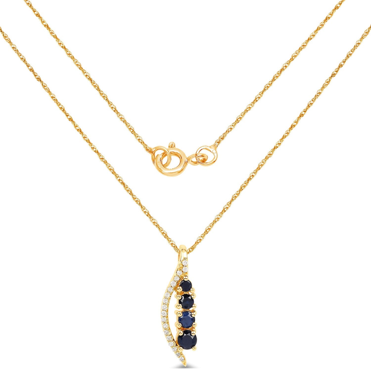 0.40 Carat Genuine Blue Sapphire and White Diamond 14K Yellow Gold Pendant Bids.com