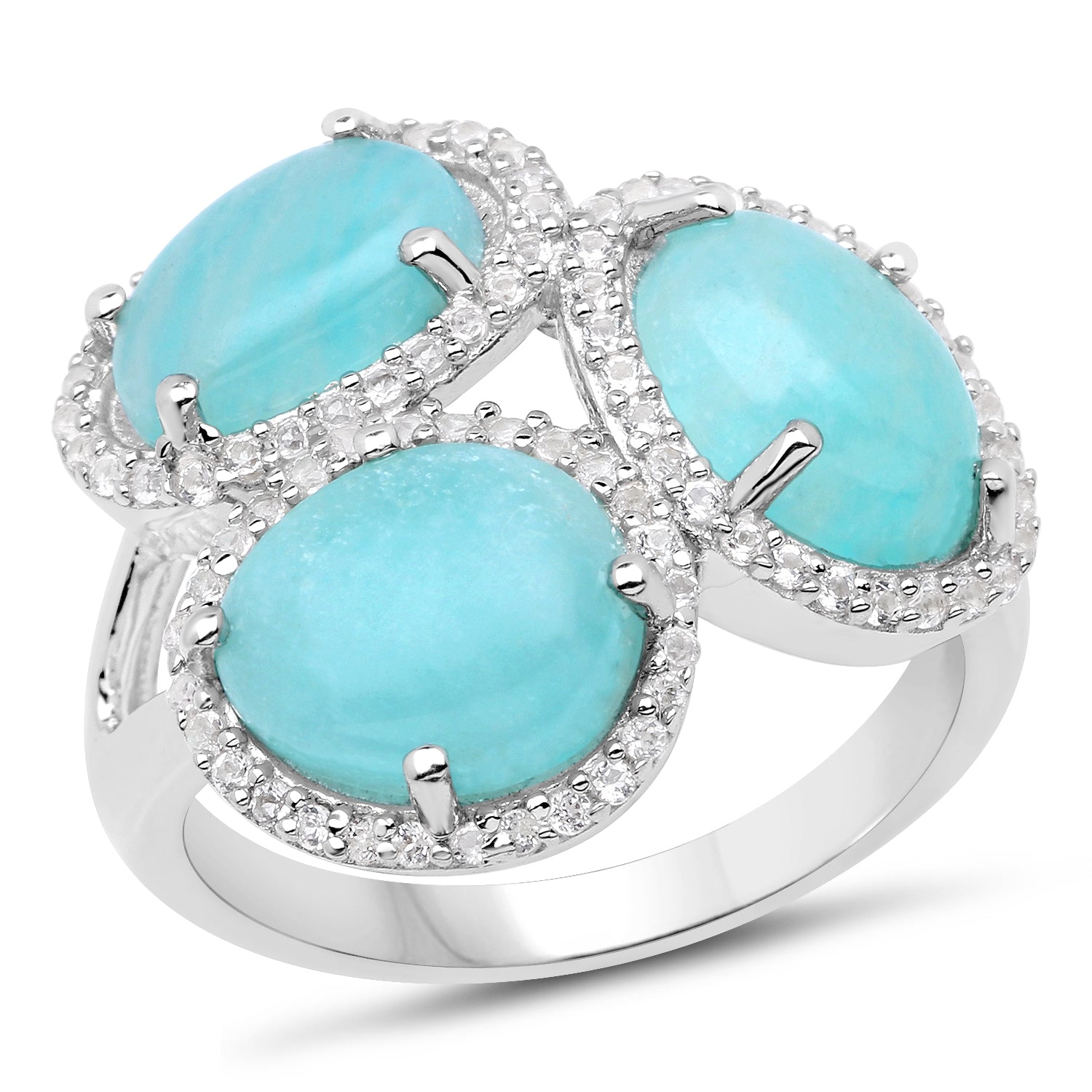 5.30 Carat Genuine Amazonite And White Topaz .925 Sterling Silver Ring Bids.com