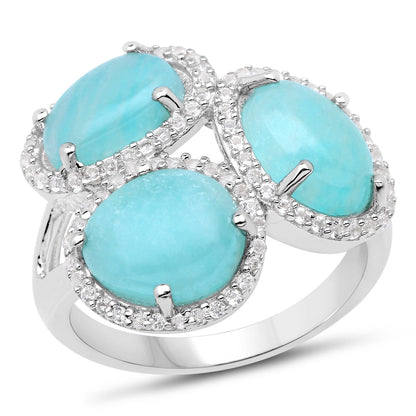 5.30 Carat Genuine Amazonite And White Topaz .925 Sterling Silver Ring Bids.com
