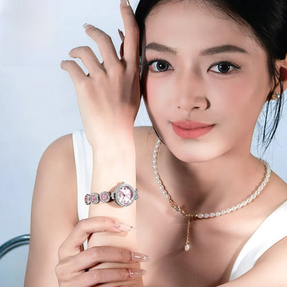 Women's Elegant Bracelet Quartz Watch Red Dial Waterproof BandsCo Straps