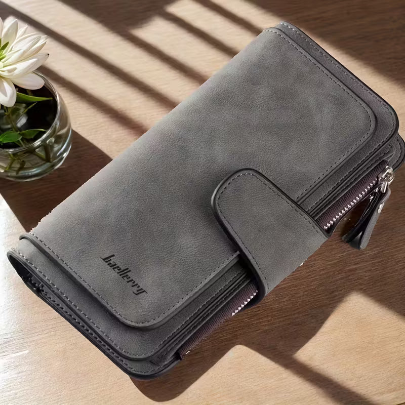 Vintage Faux Leather Long Wallet – Trifold Credit Card Holder with Snap & Zipper DailySale