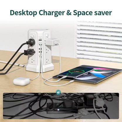 Surge Protector Tower 1800J with 4 USB A Ports, USB C (PD18W) Port, 12 AC Outlets and 10FT Cord DailySale