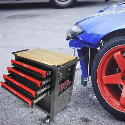 4 Drawers Multifunctional Tool Cart With Wheels And Wooden Top DailySale