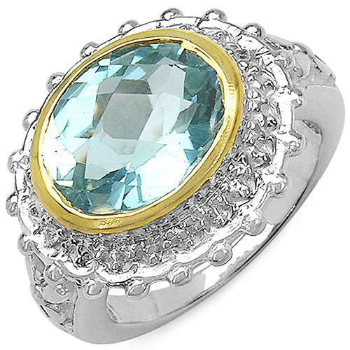 Two Tone Plated 5.01 Carat Genuine Blue Topaz & White Topaz .925 Sterling Silver Ring Bids.com