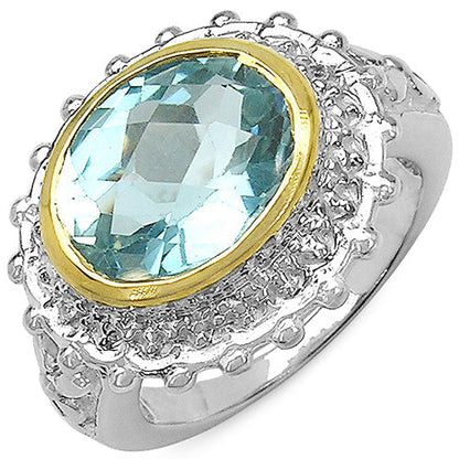 Two Tone Plated 5.01 Carat Genuine Blue Topaz & White Topaz .925 Sterling Silver Ring Bids.com