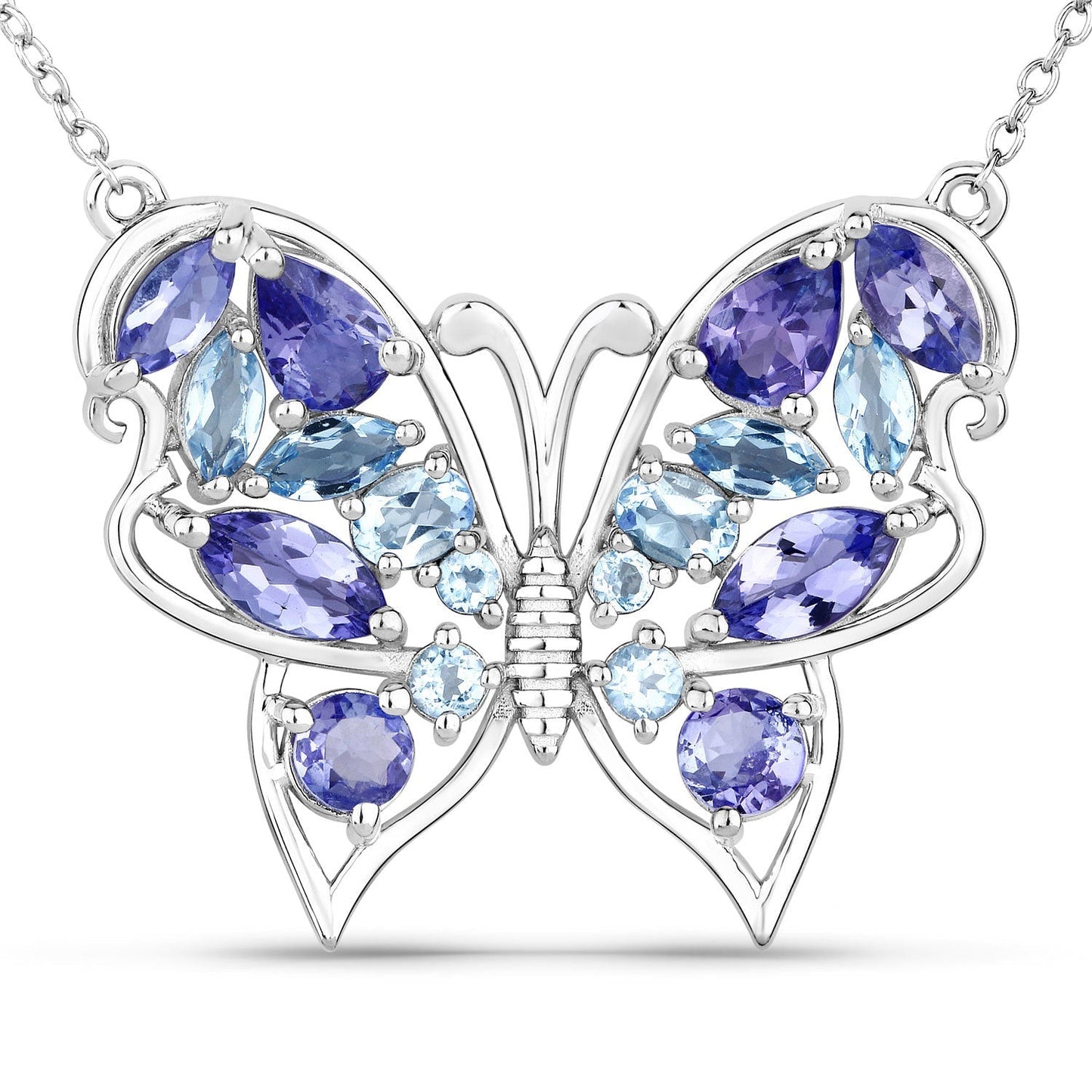 3.60 Carat Genuine Tanzanite and Swiss Blue Topaz .925 Sterling Silver Necklace Bids.com