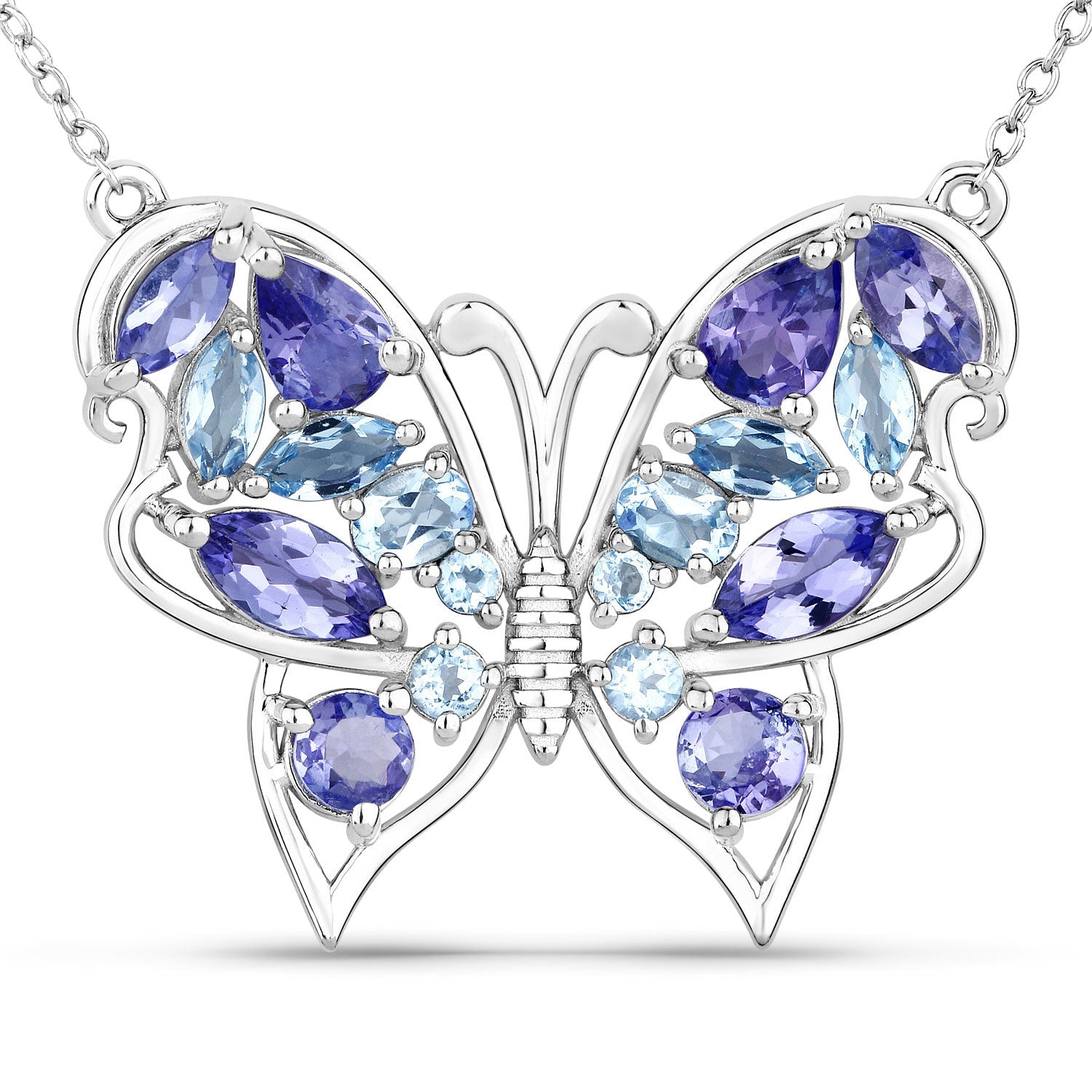 3.60 Carat Genuine Tanzanite and Swiss Blue Topaz .925 Sterling Silver Necklace Bids.com