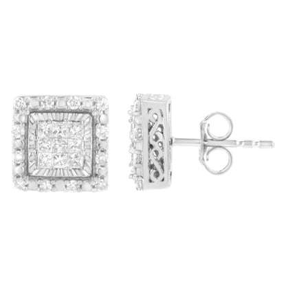 10K White Gold 1/2 cttw Invisible Set Princess-Cut Diamond Square Stud Earring (I-J Color, I1-I2 Clarity) Bids.com