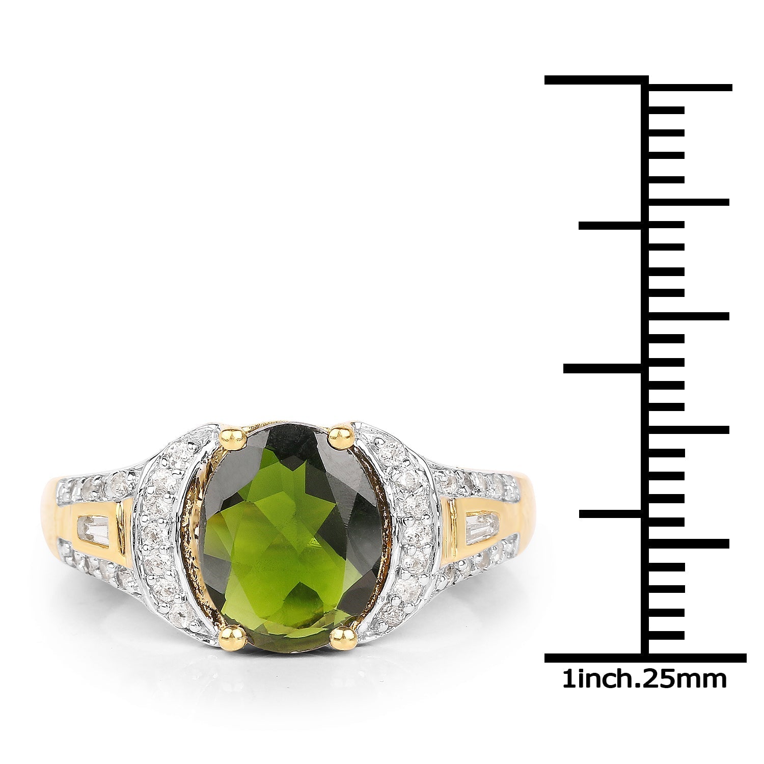 18K Yellow Gold Plated 2.79 Carat Genuine Chrome Diopside & White Topaz .925 Sterling Silver Ring Bids.com