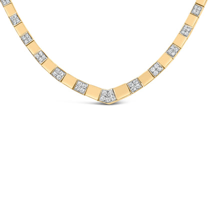14K Yellow Gold 4/5 Cttw Diamond Cluster and Bar Set Link 3.5 MM Chain Necklace (G-H Color, VS1-VS2 Clarity) - 16" Inches Bids.com