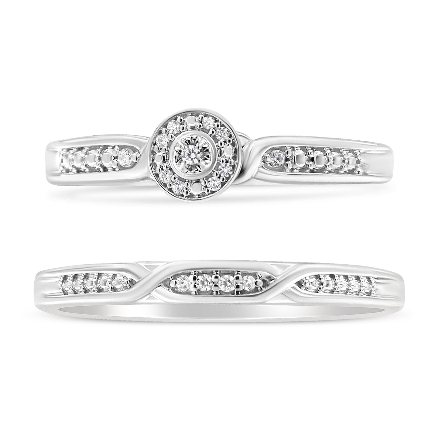.925 Sterling Silver Diamond Accent Frame Twist Shank Bridal Set Ring and Band (I-J Color, I3 Clarity) - Size 7 Bids.com