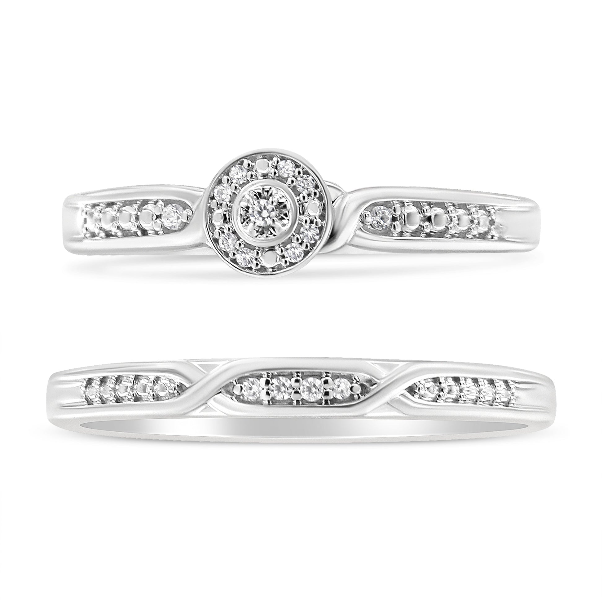.925 Sterling Silver Diamond Accent Frame Twist Shank Bridal Set Ring and Band (I-J Color, I3 Clarity) - Size 7 Bids.com