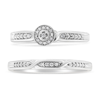 .925 Sterling Silver Diamond Accent Frame Twist Shank Bridal Set Ring and Band (I-J Color, I3 Clarity) - Size 7 Bids.com