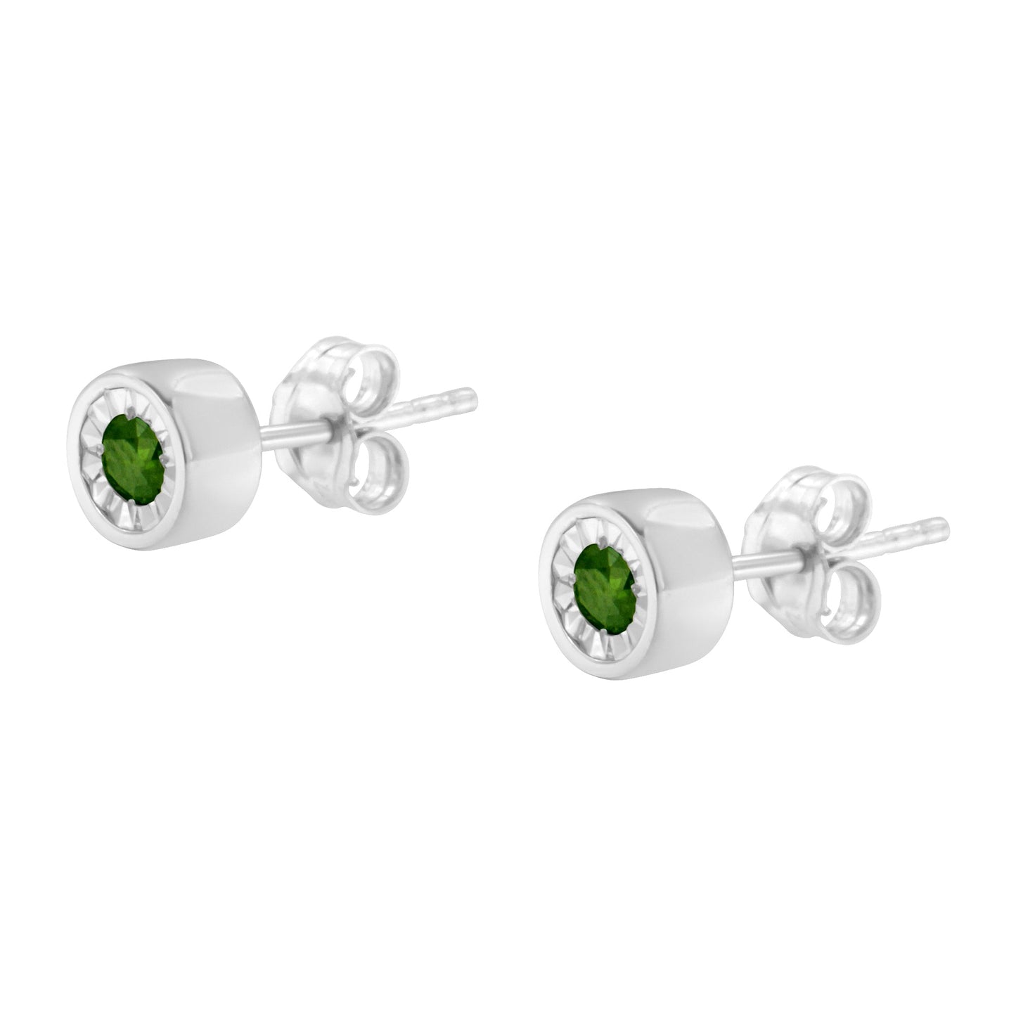 .925 Sterling Silver 1/5 Cttw Round Brilliant-Cut Green Diamond Miracle-Set Stud Earrings (Fancy Color-Enhanced, I1-I2 Clarity) Bids.com
