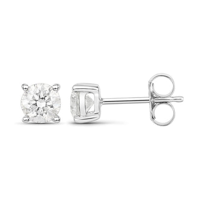 0.80 Carat Genuine White Diamond 14K White Gold Earrings Bids.com