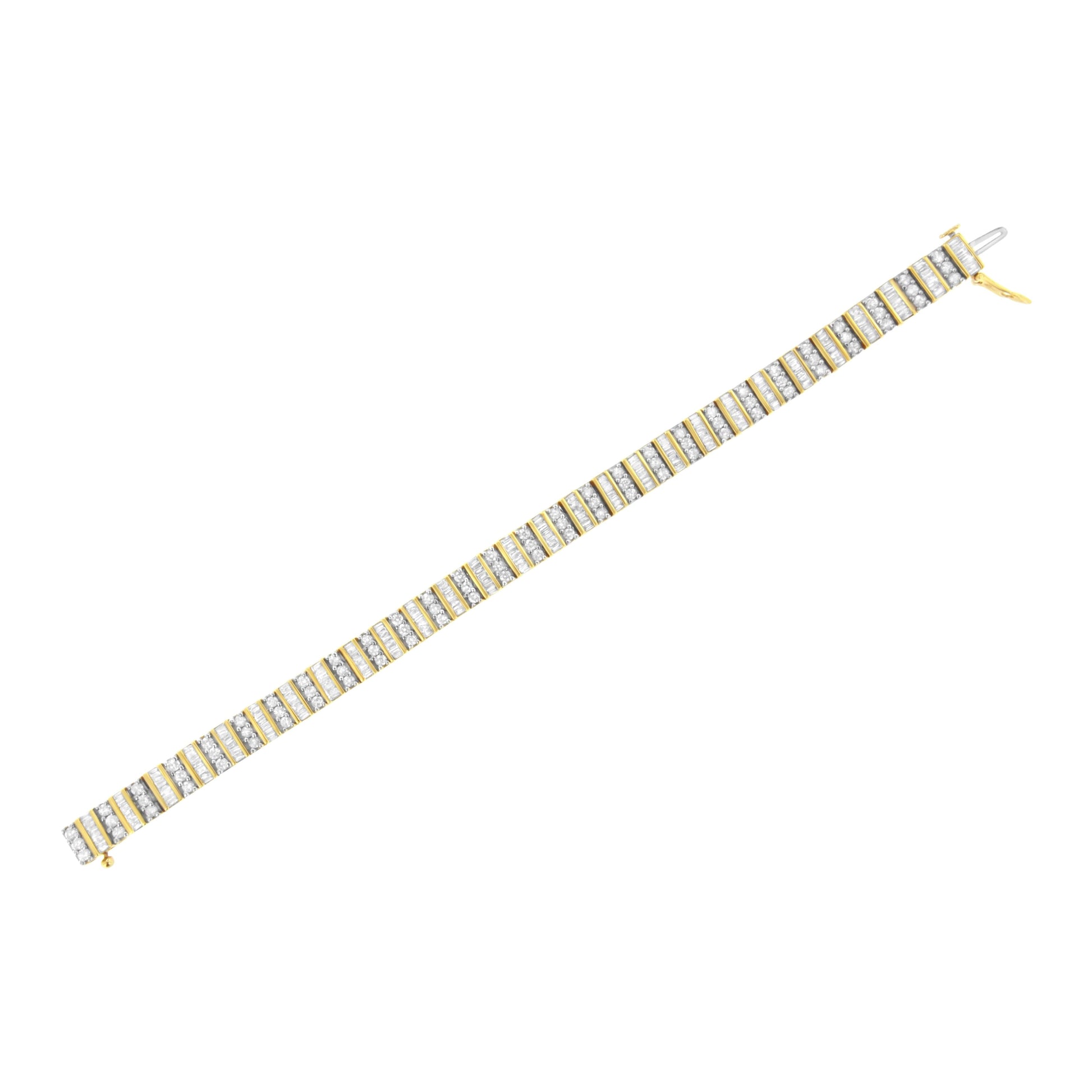 14K Yellow Gold 5.50 Cttw Round and Baguette Diamond Link Bracelet Bids.com