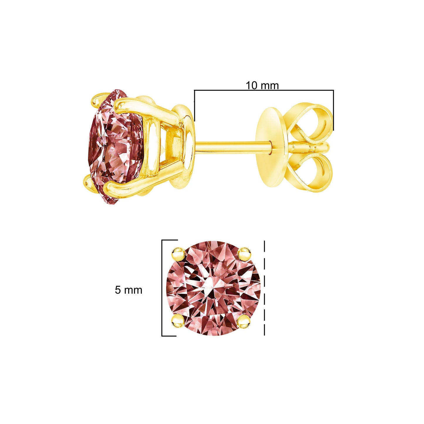 14K Yellow Gold 1.00 Cttw Round Brilliant Cut Lab Grown Pink Diamond 4-Prong Classic Solitaire Earrings (Pink Color, VVS2-VS1 Clarity) Bids.com