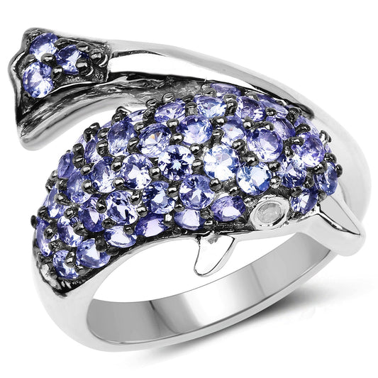1.45 Carat Genuine Tanzanite and White Diamond .925 Sterling Silver Ring Bids.com