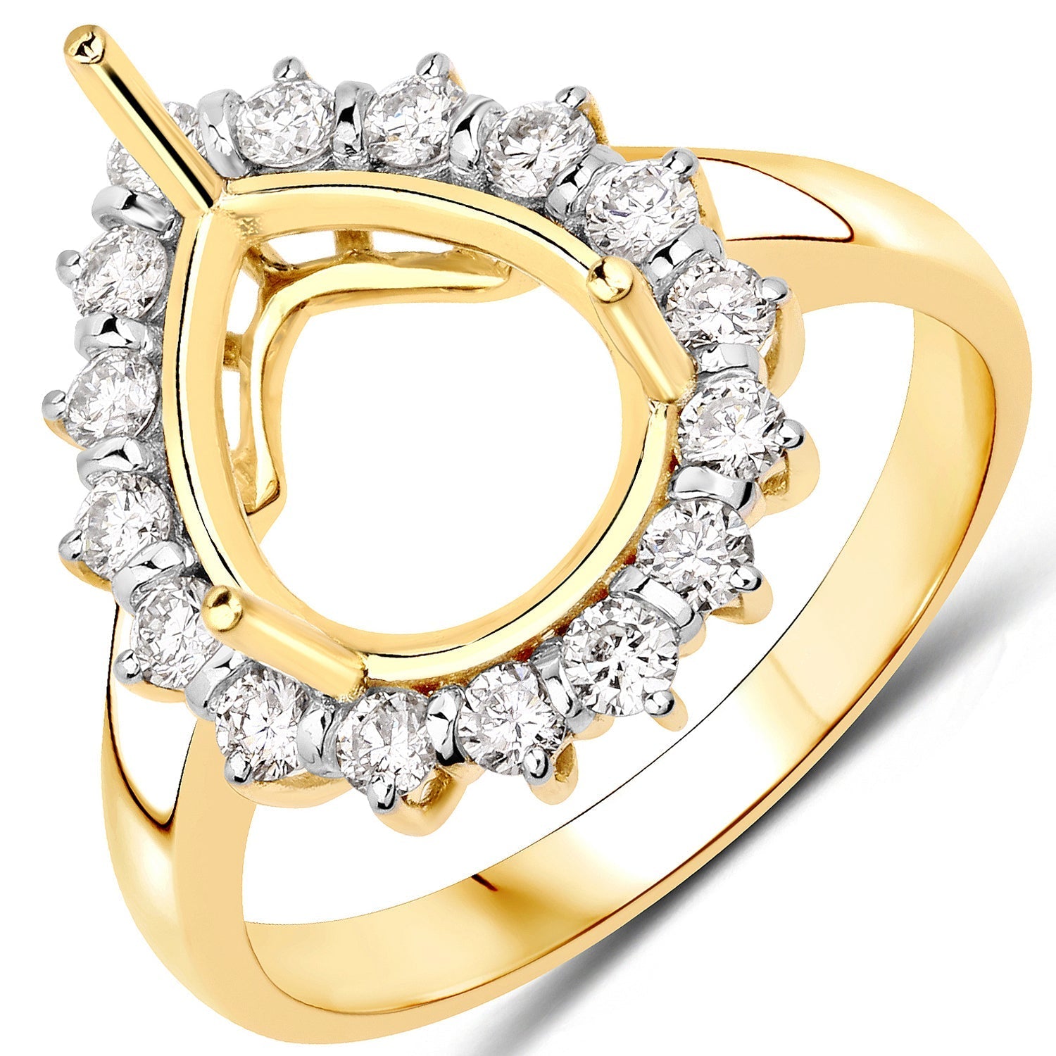 0.48 Carat Genuine White Diamond 14K Yellow Gold Semi Mount Ring - holds 11x9mm Pear Gemstone Bids.com