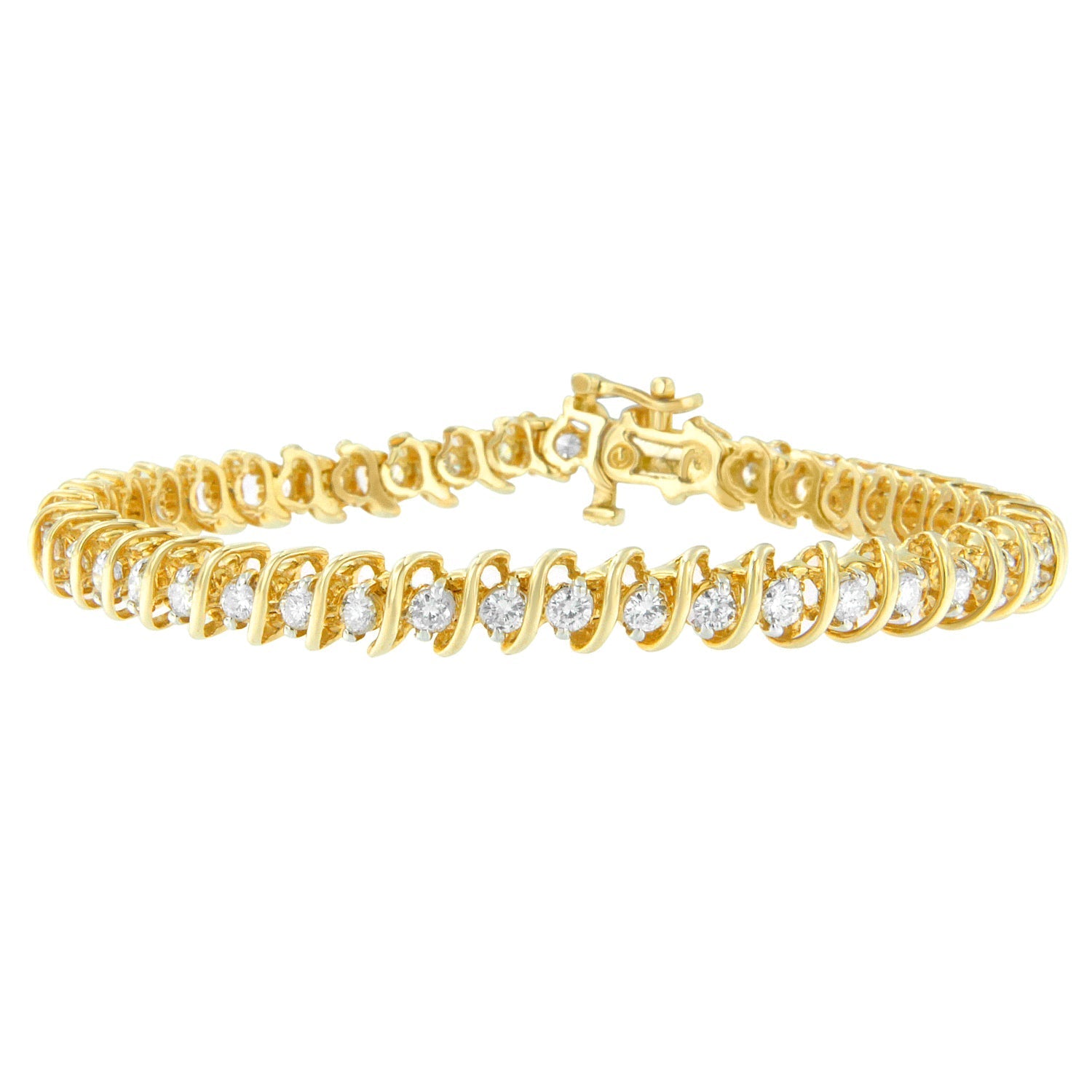 14K Yellow Gold Round Cut Diamond Spiral Link Bracelet (3.00 cttw, H-I Color, SI2-I1 Clarity) Bids.com