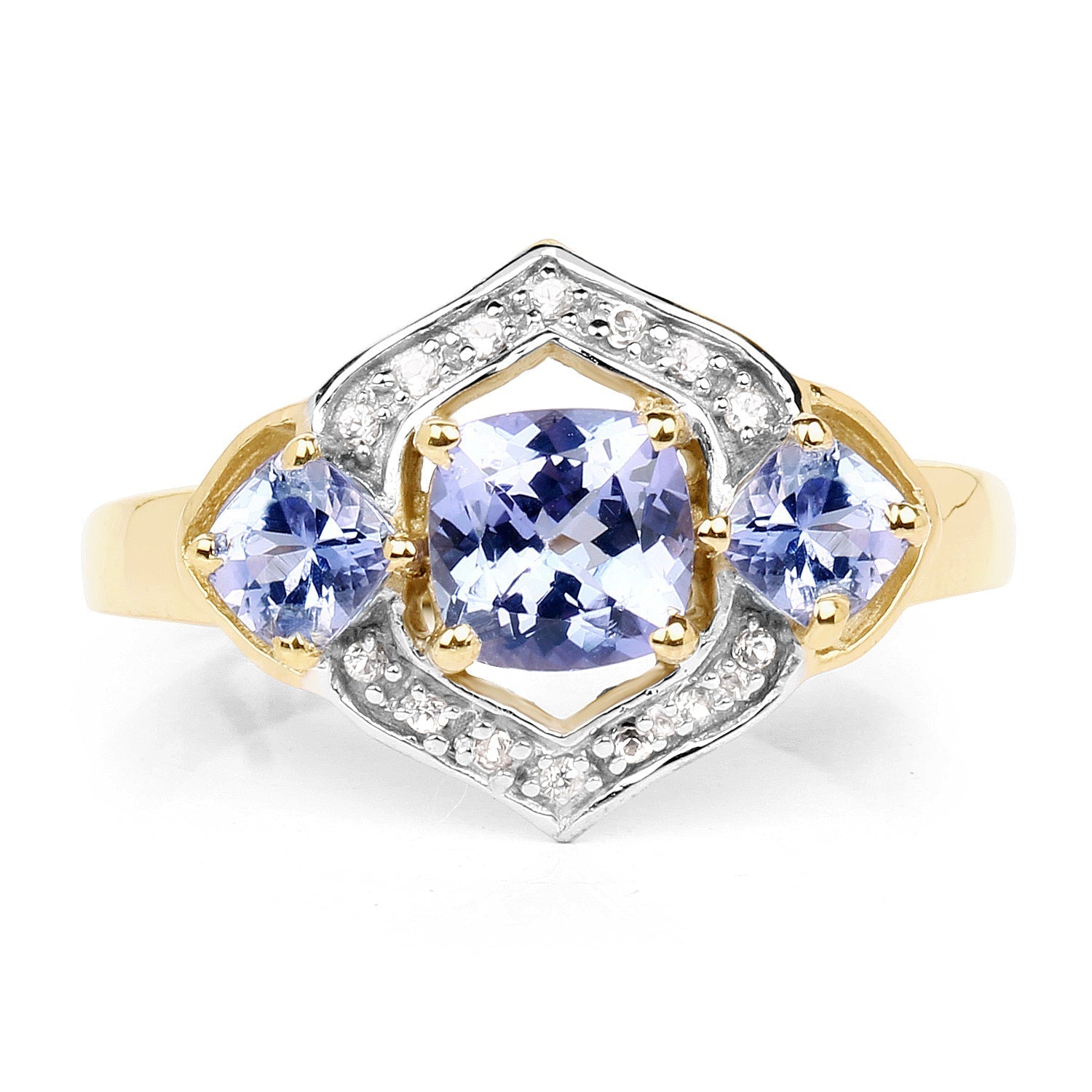 14K Yellow Gold Plated 1.58 Carat Genuine Tanzanite and White Topaz .925 Sterling Silver Ring Bids.com