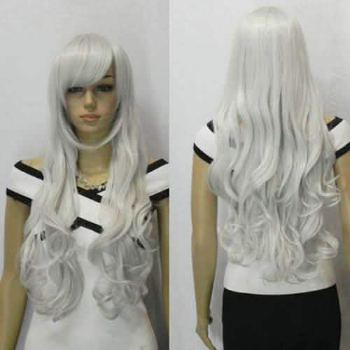 AGPTEK 33 Inch Heat Resistant Curly Wavy Long Silver Hair Wig DailySale