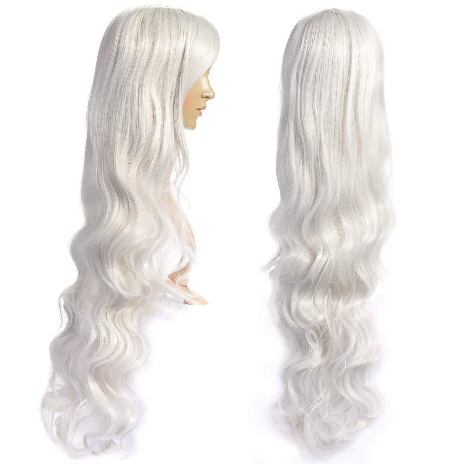 AGPTEK 33 Inch Heat Resistant Curly Wavy Long Silver Hair Wig DailySale
