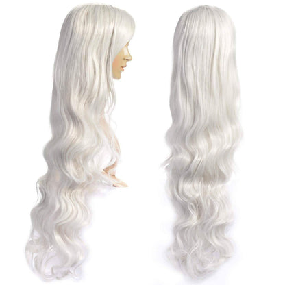 AGPTEK 33 Inch Heat Resistant Curly Wavy Long Silver Hair Wig DailySale