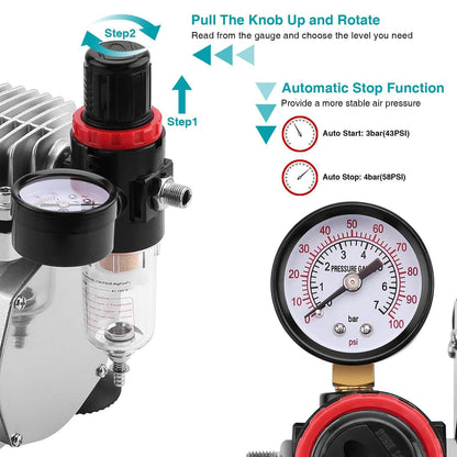 Airbrush Compressor Kit with 6ft Air Hose and Airbrush Holder DailySale