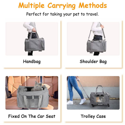 Airline Approved Rolling Pet Carrier with Telescopic Handle Shoulder Strap DailySale