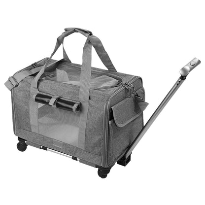 Airline Approved Rolling Pet Carrier with Telescopic Handle Shoulder Strap DailySale