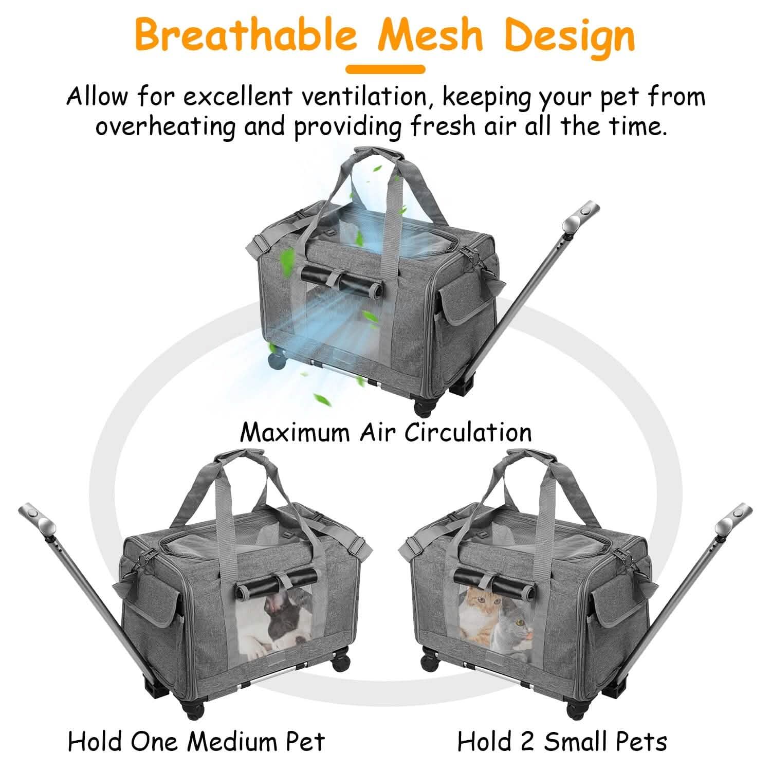 Airline Approved Rolling Pet Carrier with Telescopic Handle Shoulder Strap DailySale