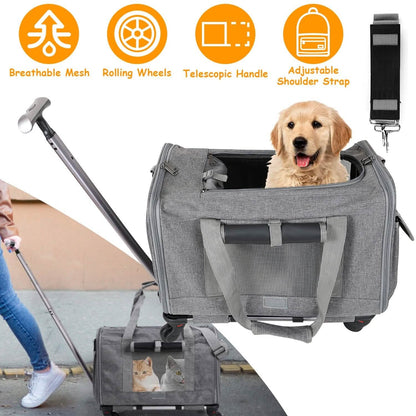 Airline Approved Rolling Pet Carrier with Telescopic Handle Shoulder Strap DailySale