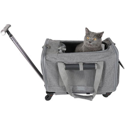 Airline Approved Rolling Pet Carrier with Telescopic Handle Shoulder Strap DailySale