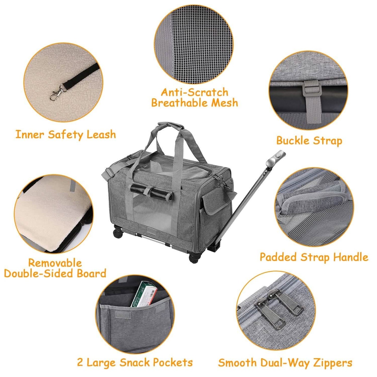 Airline Approved Rolling Pet Carrier with Telescopic Handle Shoulder Strap DailySale
