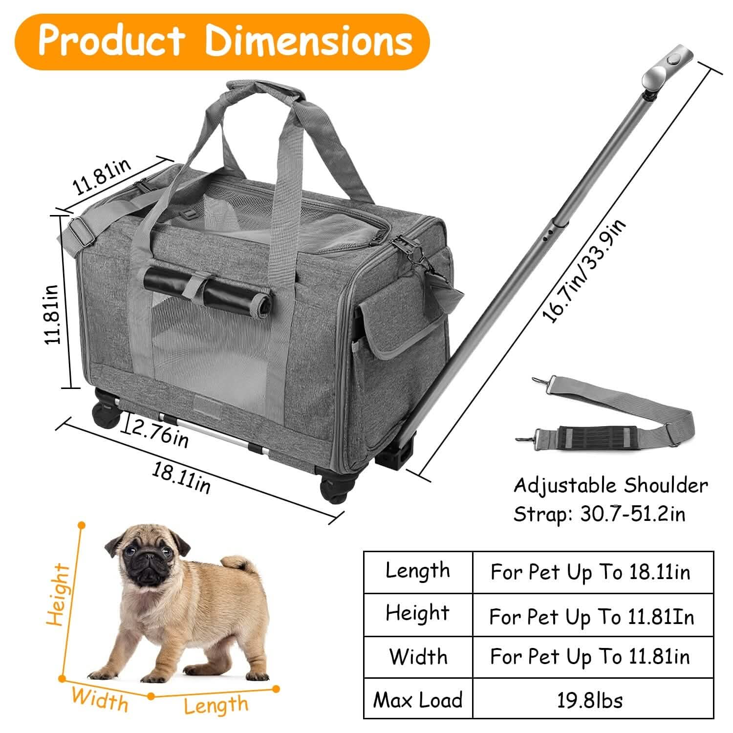 Airline Approved Rolling Pet Carrier with Telescopic Handle Shoulder Strap DailySale