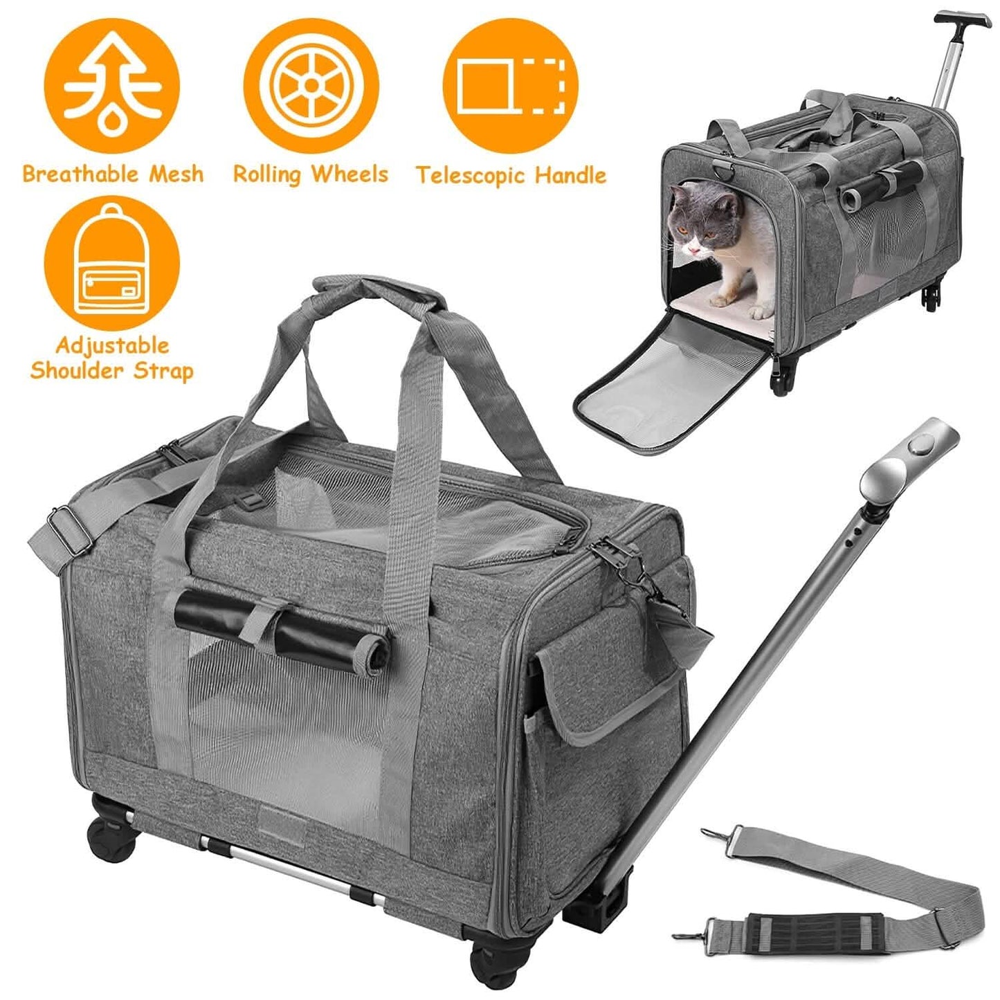 Airline Approved Rolling Pet Carrier with Telescopic Handle Shoulder Strap DailySale