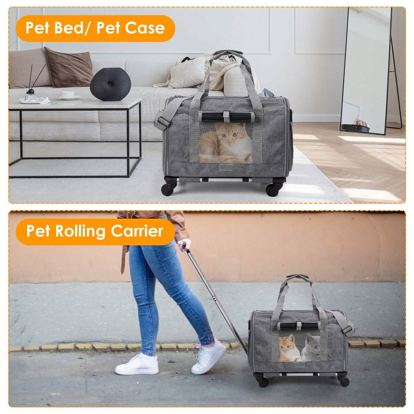 Airline Approved Rolling Pet Carrier with Telescopic Handle Shoulder Strap DailySale