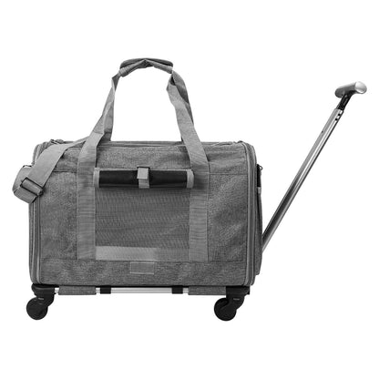 Airline Approved Rolling Pet Carrier with Telescopic Handle Shoulder Strap DailySale