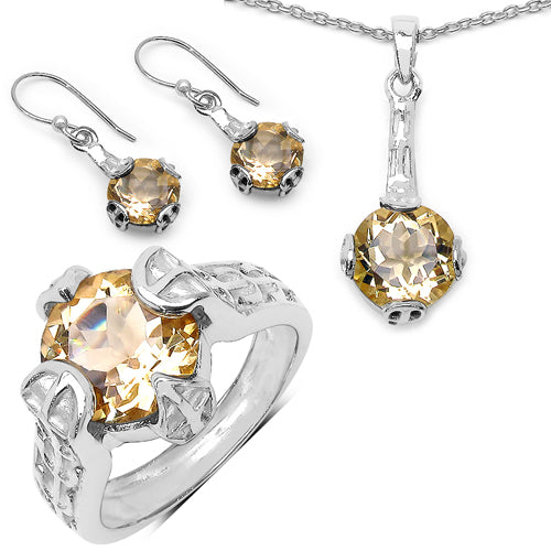 11.40 Carat Genuine Citrine .925 Sterling Silver Ring, Pendant and Earrings Set Bids.com
