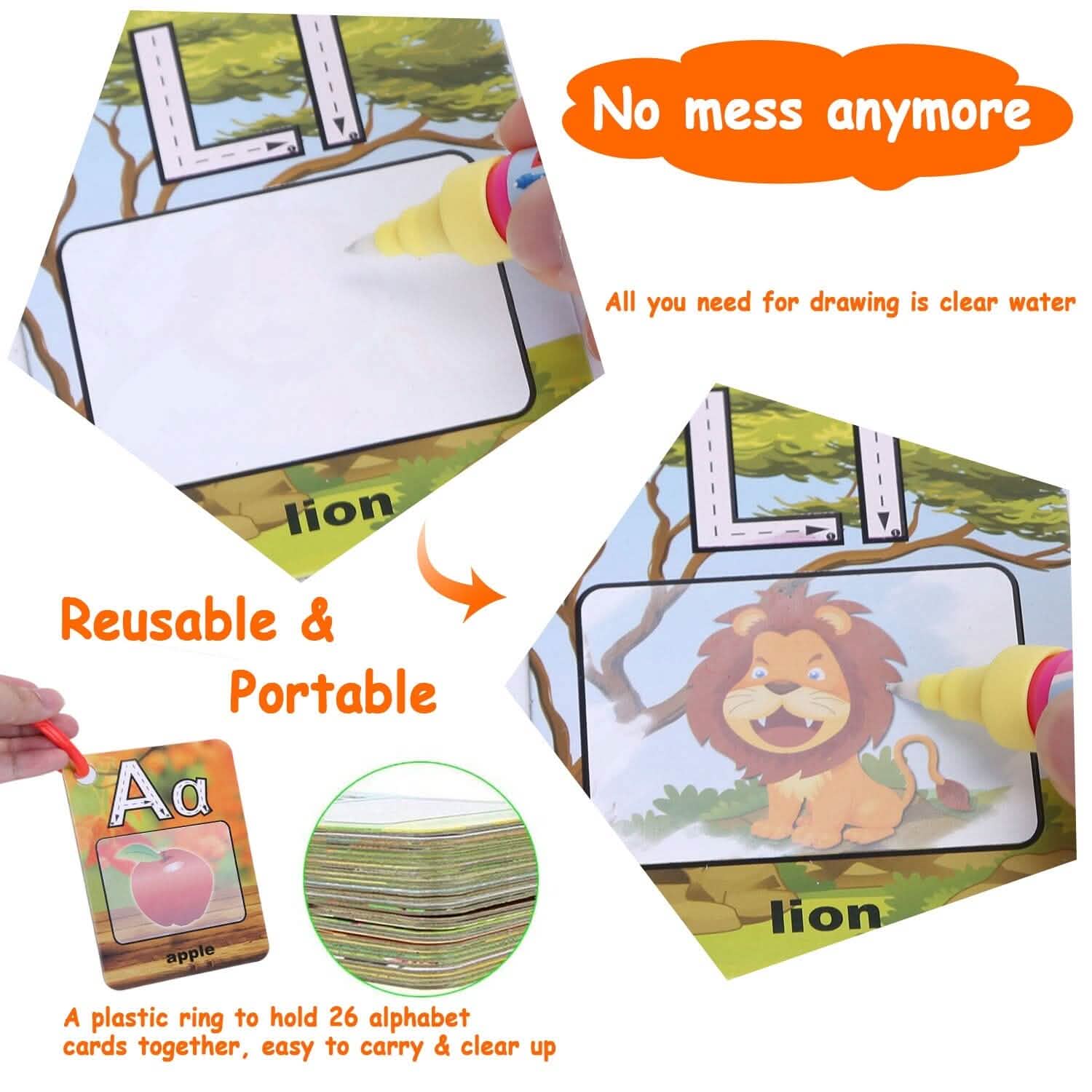 Alphabet Water Coloring Cards with 2 Magic Water Pens DailySale