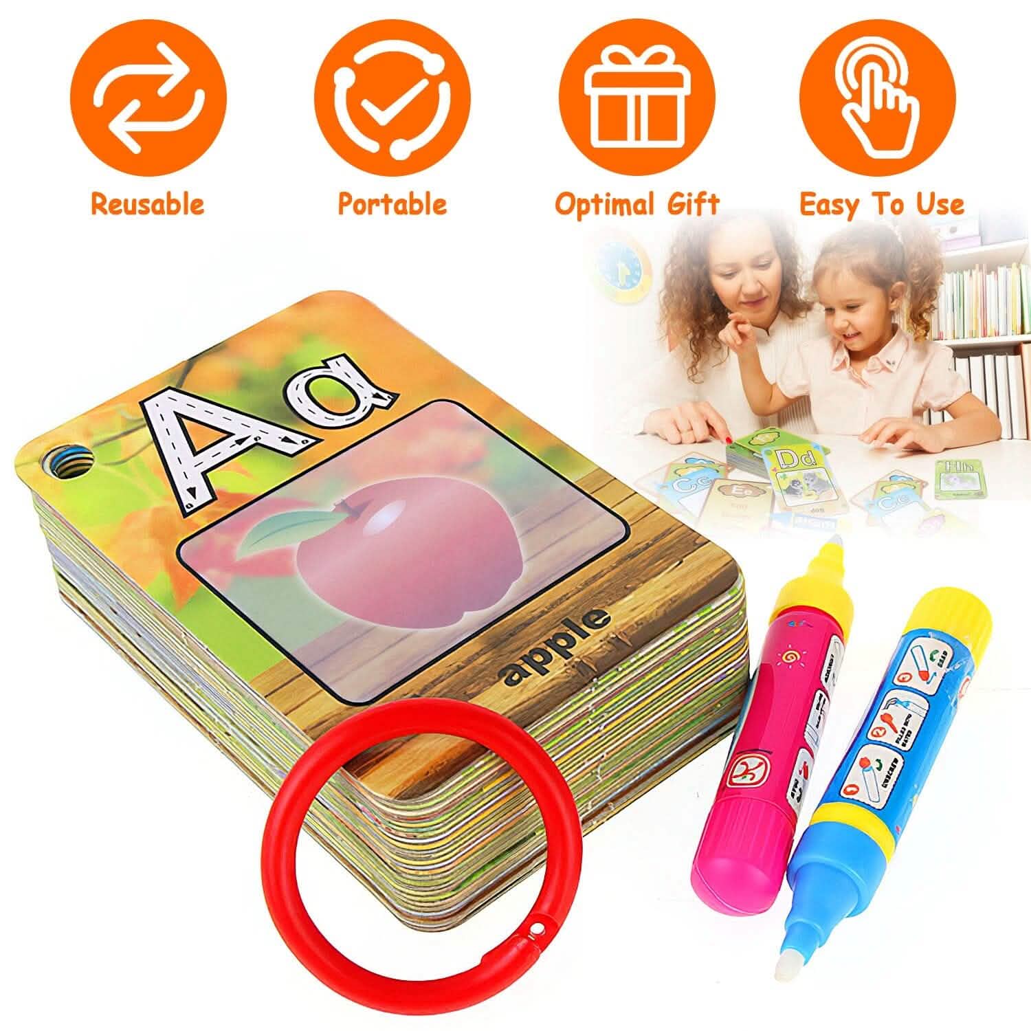 Alphabet Water Coloring Cards with 2 Magic Water Pens DailySale