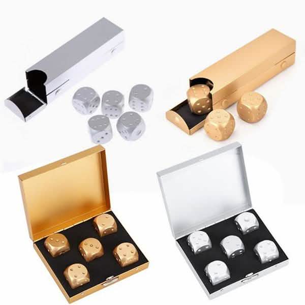 Aluminum Alloy Table Game Poker Games Dices Set with Storage Box DailySale
